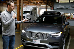 In this Dec. 13, 2016, file photo, Anthony Levandowski, head of Uber's self-driving program, speaks about their driverless car in San Francisco. Uber has followed through on threats to fire Levandowski, a star autonomous car researcher whose hiring touched off a bitter legal fight with Waymo, the former self-driving car arm of Google. Waymo has alleged that Levandowski downloaded 14,000 documents containing trade secrets before he founded a startup that was purchased by Uber.