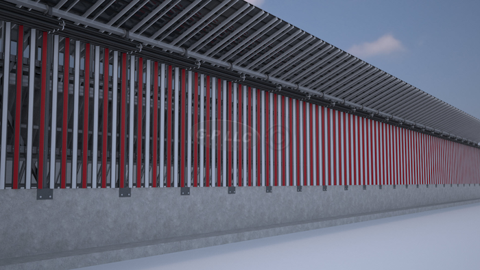 This image provided by Gleason Partners LLC shows a rendering of the side of a border wall concept that faces the U.S. that incorporates solar panels into the design.