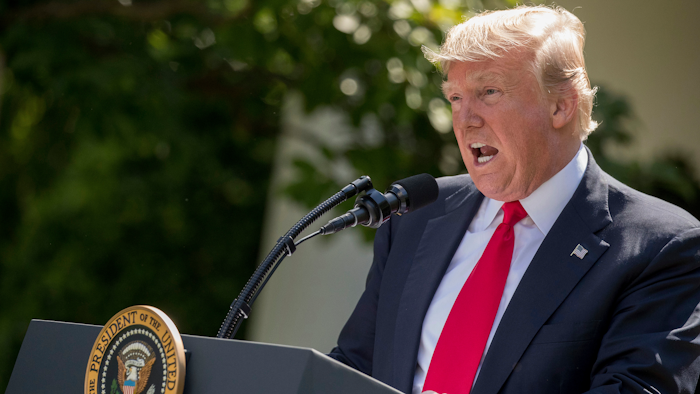 President Donald Trump speaks about the U.S. role in the Paris climate change accord, Thursday, June 1, 2017, in the Rose Garden of the White House in Washington.