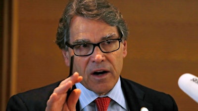 U.S. Energy Secretary Rick Perry speaks during the carbon capture, utilization and storage event, on the sidelines of the clean energy conference held at the China National Convention Center in Beijing, Tuesday, June 6, 2017.