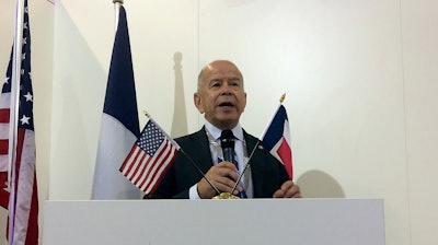 Michael Herta, the head of the U.S. Federal Aviation Administration, speaks at the Paris Air Show on Tuesday, June 20, 2017. In an Associated Press interview, Huerta called the rapid development of the drone industry 'a huge game-changer' for aviation.