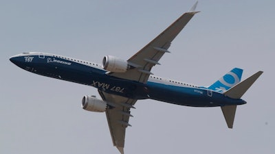 A Boing 737 MAX 9 performs his demonstration flight at Paris Air Show, in Le Bourget, east of Paris, France, Tuesday, June 20, 2017 in Paris. Aviation professionals and spectators are expected at this week's Paris Air Show, coming in, in a thousands from around the world to make business deals.