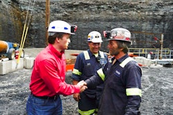 George Dethlefsen, left, CEO of Corsa Coal, speaks with a miner in a coal pit in Friedens, Pa., Wednesday, June 7, 2017. Corsa Coal Corp. says the mine will create 70 to 100 new jobs and produce some 400,000 tons of metallurgical coal a year. President Donald Trump referred to the mine's opening during a speech announcing his intent to withdraw from the Paris climate accords.