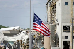 A flag flew at half-staff, following an explosion at Didion Milling this past month.