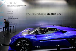 In this Thursday, April 20, 2017 photo, the $1.5million NIO EP9 is displayed at the Shanghai auto show. NIO is part of a wave of fledgling automakers - all backed at least in part by Chinese investors - that are propelling the electric vehicle industry's latest trend: ultra-high-performance cars.