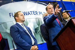 Michigan Attorney General Bill Schuette announces charges Wednesday, June 14, 2017, in Flint, Mich. Five people, including the head of Michigan's health department, were charged Wednesday with involuntary manslaughter in an investigation of Flint's lead-contaminated water, all blamed in the death of an 85-year-old man who had Legionnaires' disease.
