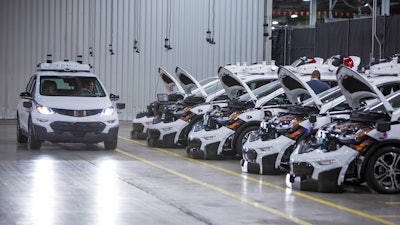 Chevrolet Bolt EV autonomous test vehicles are assembled at General Motors Orion Assembly in Orion Township, Michigan.