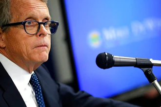 Ohio Attorney General Mike DeWine speaks during a prenwss conference at the Attorney General's office in Columbus, Ohio on Wednesday, May 31, 2017. The Ohio Attorney General sued five drugmakers for their alleged role perpetrating the state's addictions epidemic, accusing the companies of intentionally misleading patients about the dangers of painkillers and promoting benefits of the drugs not backed by science.