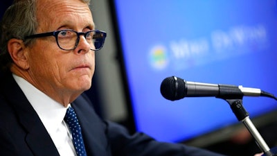 Ohio Attorney General Mike DeWine speaks during a prenwss conference at the Attorney General's office in Columbus, Ohio on Wednesday, May 31, 2017. The Ohio Attorney General sued five drugmakers for their alleged role perpetrating the state's addictions epidemic, accusing the companies of intentionally misleading patients about the dangers of painkillers and promoting benefits of the drugs not backed by science.
