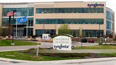 This April 18, 2017, file photo shows the suburban Minneapolis headquarters of Syngenta in Minnetonka, Minn. A Kansas federal jury awarded nearly $218 million Friday, June 23 to farmers who sued Swiss agribusiness giant Syngenta over its introduction of a genetically engineered corn seed variety.