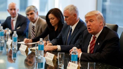 President Donald Trump speaks during a meeting with technology industry leaders at Trump Tower in New York, Wednesday, Dec. 14, 2016.