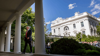 President Donald Trump walks to the Oval Office of the White House in Washington, Thursday, June 1, 2017, after speaking in the Rose Garden about the US role in the Paris climate change accord.