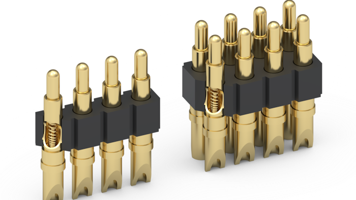The single row 824-22-0XX-00-005000 and double row 826-22-0XX-00-005000 spring loaded connectors from Mill-Max.