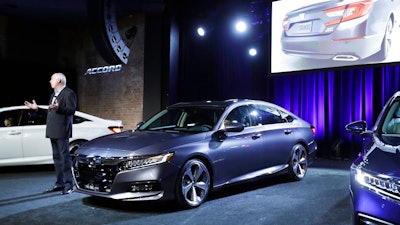 Jeff Conrad, senior vice president of the Automobile Division of American Honda Motor Co., addresses the media during the introduction of the 2018 Honda Accord, Friday, July 14, 2017, in Detroit. The 10th-generation Accord features the world's first 10-speed automatic transmission for a front-drive car and a new generation of Honda's two-motor hybrid technology.