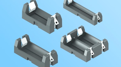Battery holders with solder lug contacts for cylindrical batteries from Keystone.