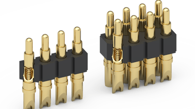 The single row 824-22-0XX-00-005000 and double row 826-22-0XX-00-005000 spring loaded connectors from Mill-Max.