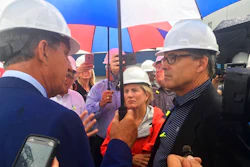 Energy Secretary Rick Perry, right, talks with Sen. Joe Manchin, D-W.Va., left, and Sen. Shelley Moore Capito, R-W.Va. outside the coal-burning Longview Power Plant in Maidsville, W.Va., Thursday, July 6, 2017.