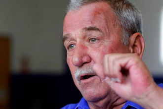 In this Wednesday, June 7, 2017 photo, United Steel Workers local 1999 union president Chuck Jones gestures during an interview in Indianapolis. Jones grabbed headlines in December after he publicly accused then-President-elect Donald Trump of lying about how many jobs he was saving in a deal with furnace and air conditioner maker Carrier Corp.