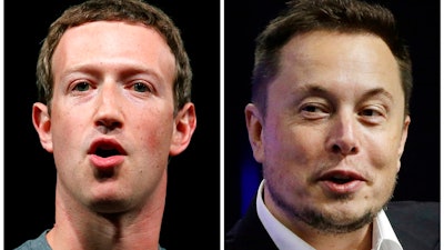This combo of file images shows Facebook CEO Mark Zuckerberg, left, and Tesla and SpaceX CEO Elon Musk. An online smackdown between tech titans Zuckerberg and Musk over the possible threat of artificial intelligence underlines how little most people know about the rapidly advancing technology.