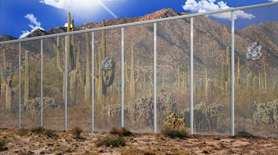 In this artistic rendering provided by the Fort Worth contracting company Penna Group shows a proposed to wall along the United States' southern border with Mexico. The Trump administration said Thursday, July 27, 2017, that prototypes for a proposed border wall with Mexico have been delayed until November because two companies, WNIS and Penna Group, have objected to the bidding process.
