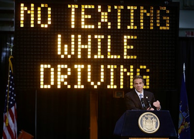 In this May 31, 2013 file photo, New York Gov. Andrew Cuomo speaks during a news conference to announce the increase in penalties for texting while driving in New York. New York state is set to study the use of a device known as the “textalyzer” that would allow police to determine whether a motorist involved in a serious crash was texting while driving. Cuomo announced Wednesday, July 26, 2017, that he would direct the Governor’s Traffic Safety Committee to examine the technology, as well as the privacy and constitutional questions it could raise.