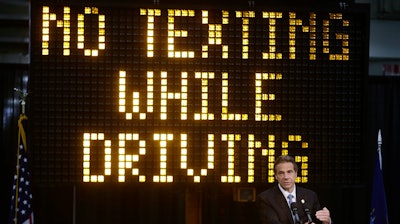 In this May 31, 2013 file photo, New York Gov. Andrew Cuomo speaks during a news conference to announce the increase in penalties for texting while driving in New York. New York state is set to study the use of a device known as the “textalyzer” that would allow police to determine whether a motorist involved in a serious crash was texting while driving. Cuomo announced Wednesday, July 26, 2017, that he would direct the Governor’s Traffic Safety Committee to examine the technology, as well as the privacy and constitutional questions it could raise.