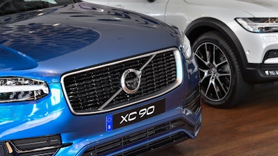 A Volvo XC 90 during an interview with Volvo Cars CEO Hakan Samuelsson at Volvo Cars Showroom in Stockholm, Sweden, Wednesday, July 5, 2017. Samuelsson said that all Volvo cars will be electric or hybrid within two years. The Chinese-owned automotive group plans to phase out the conventional car engine.
