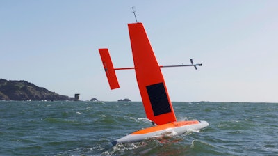 In this April 14, 2017 photo provided by Saildrone, a Saildrone vehicle maneuvers during a data collection mission in the Pacific Ocean off the California coast. The autonomous sailing vessel, which would provide surveillance and reconnaissance for the U.S. Navy without the need for manned crews or human pilots, was designed with the help of funding from the U.S. Defense Department's Defense Innovation Unit Experimental, which works with contractors to fund and develop solutions for the military's toughest technology challenges.