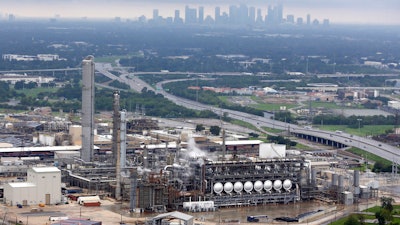 This aerial photo shows the Flint Hills Resources oil refinery near downtown Houston on Tuesday, Aug. 29, 2017.