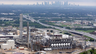 This aerial photo shows the Flint Hills Resources oil refinery near downtown Houston on Tuesday, Aug. 29, 2017.