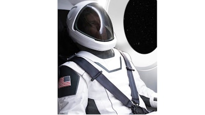 This undated image made available by Elon Musk on Wednesday, Aug. 23, 2017 shows a new spacesuit from his company SpaceX. It's designed for its crewed flights planned for 2018.