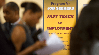 In this May 30, 2013, file photo, job seekers line up to talk to recruiters during a job fair held in Atlanta. On Thursday, Aug. 17, 2017, the Labor Department reports on the number of people who applied for unemployment benefits a week earlier.