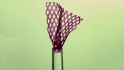 The flexible tissue scaffold, shown here emerging from a glass pipette with a tip one millimetre wide, unfolds itself after injection into the body. This could enable surgeons to use minimally invasive techniques, which reduce recovery time, scarring and other negative effects.