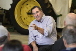 Indiana Sen. Joe Donnelly answers questions from local tomato farmers during a Farm Bill listening session at Carey Farms, Jonesboro, Ind., on Monday, Aug. 28, 2017.