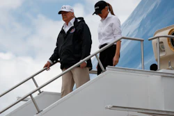 President Donald Trump and first lady Melania Trump arrive on Air Force One at Austin-Bergstrom International Airport in Austin, Texas, Tuesday, Aug. 29, 2017.
