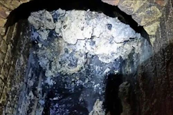 In this undated handout photo issued by Thames Water on Tuesday, Sept. 12, 2017, a view of a fatberg inside a sewer in Whitechapel, London. British engineers say they have launched a “sewer war” against a giant fat blob clogging London’s sewers. Thames Water officials said Tuesday it is likely to take three weeks to dissolve the outsize fatberg.