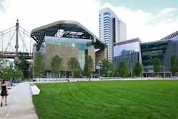 This Aug. 16, 2017, photo shows the main buildings of Cornell Tech - the main academic building called the Bloomberg Center, left, a 26-story residence hall, center, and a programs building called the Bridge, right, on Roosevelt Island in New York. The new graduate school that backers hope will cement New York's status as a center of high-tech innovation officially opens Wednesday, Sept. 13. The school called Cornell Tech is the product of a competition former Mayor Michael Bloomberg announced in 2011.