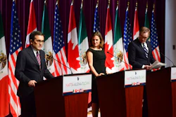 From left, Mexico's Secretary of Economy Ildefonso Guajardo Villarreal, Canada's Foreign Affairs Minister Chrystia Freeland and U.S. Trade Representative Robert Lighthizer attend a news conference on the NAFTA negotiations in Ottawa on Wednesday, Sept. 27, 2017.