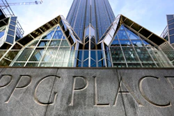 This Monday, April 24, 2017, file photo, shows the office building for PPG Industries at PPG Place in Pittsburgh. PPG Industries Inc. has completed the sale of its fiberglass operations to Nippon Electric Glass Co. The maker of industrial products said Tuesday, Sept. 5, proceeds were about $541 million pretax.