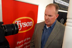 Doug Ramsey, group president of poultry for Tyson Foods Inc., answers questions from reporters about the company's plans to build a $320 million chicken-processing plant, Tuesday, Sept. 5, 2017, in Tonganoxie, Kan. The company expects the plant to employ 1,600 workers processing as many as 1.25 million birds per week.