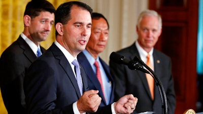 Wisconsin Governor Scott Walker with Rep. Paul Ryan, Foxconn Chairman Terry Gou and WI Senator Ron Johnson.