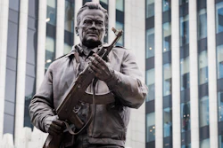 A new monument to Russian firearm designer Mikhail Kalashnikov is unveiled during an official ceremony in Moscow, Russia, Tuesday, Sept. 19, 2017. Kalashnikov, who died in 2013 at age 94 in the city of Izhevsk, has received accolades as the creator of the AK-47 assault rifle. By some estimates, the AK-47 and its versions account for about one-fifth of the world’s firearms.