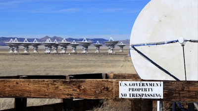 This Feb. 10, 2017 photo shows the radio antennas that make up the Very Large Array astronomical observatory are positioned in the background on the Plains of San Augustin west of Socorro, N.M. The Very Large Array is being used to make what astronomers say will be the sharpest radio image of a large swath of the sky as part of a 7-year project.