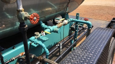 A boiler steam line on a 50 hp boiler mounted on a mobile flat open trailer.