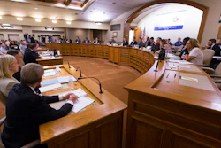In this Aug. 3, 2017 photo, the Wisconsin Assembly Committee on Jobs and Economy meets about the incentive deal for Taiwan-based Foxconn Technology Group, at the state Capitol in Madison, Wis. The Legislature may change state law to expedite court appeals involving the proposed plant to be built by Foxconn. The budget-writing committee was to vote on a proposal Tuesday, Sept. 5, 2017, that would require the state Supreme Court to hear any appeals of circuit court rulings involving Foxconn.