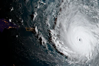 In this geocolor image captured by GOES-16 and released by the National Oceanic and Atmospheric Administration (NOAA), Hurricane Irma, a potentially catastrophic category 5 hurricane, moves westward, Tuesday morning, Sept. 5, 2017.