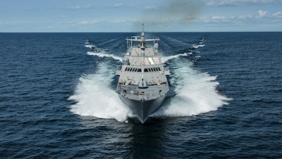 The future USS Little Rock (LCS 9), the fifth Freedom-variant LCS delivered to the U.S. Navy, underway during Acceptance Trials in Lake Michigan on August 25, 2017. The future USS Little Rock (LCS 9) will be commissioned in Buffalo later this year.
