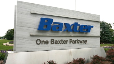 Drug and medical product maker Baxter says it expects a near-term shortage of small bags of saline solution due to Hurricane Maria temporarily shutting down its operations in Puerto Rico.