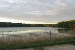 Looking north across Lake Geode at Geode State Park in far southwestern Des Moines County, Iowa, United States.