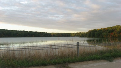 Looking north across Lake Geode at Geode State Park in far southwestern Des Moines County, Iowa, United States.